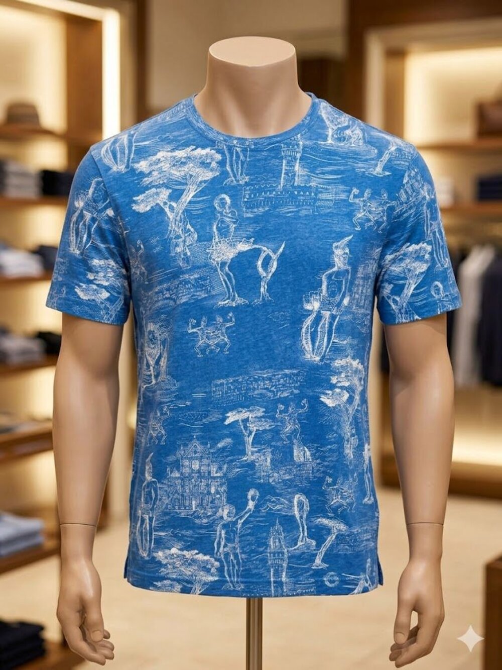 Robert Graham Ode To Florence Renaissance Toile T-Shirt 2XL Blue Skeleton Gothic